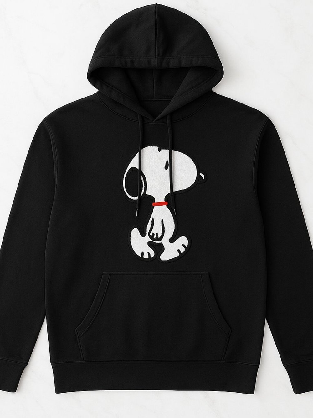 Peanuts Snoopy Black Chenille Patch Fleece Hoodie Sweatshirt